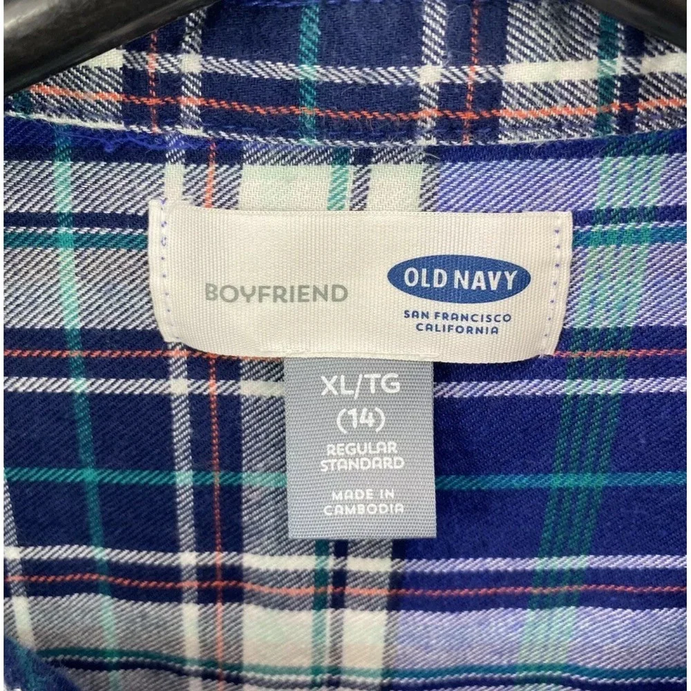 Old Navy Boyfriend Girls Button Up LS Shirt‎ Size XL (14) Multicolor Plaid